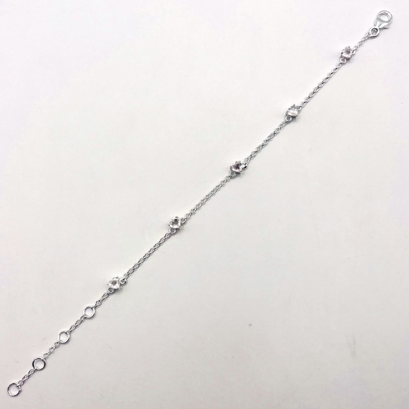 Natural Rose Quarts Heart Shape 925 Sterling Silver Dainty Gemstone Bracelet - Picture 2 of 3